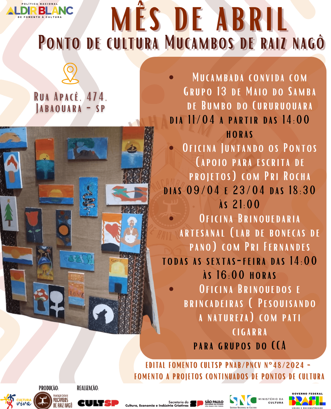 Banner do evento Agenda de abril do projeto na casinha tem Arte!