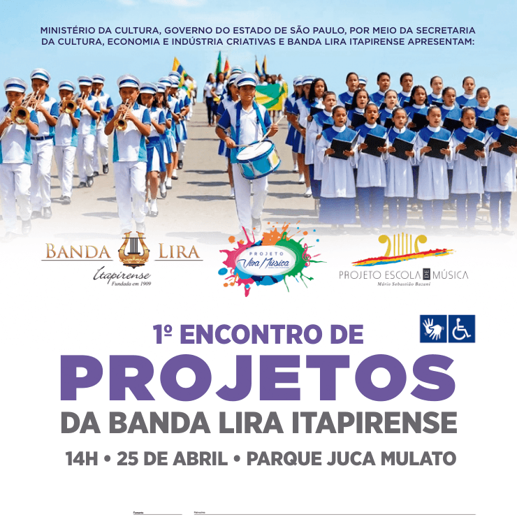 Banner do evento 1º ENCONTRO DE PROJETOS DA BANDA LIRA ITAPIRENSE