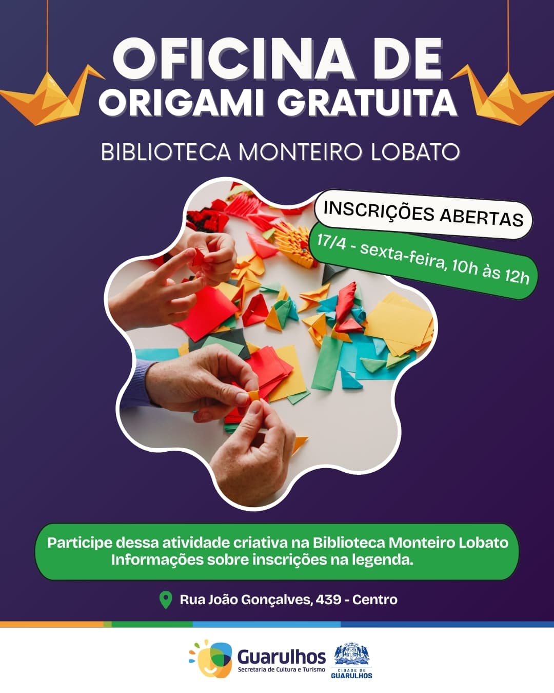 Banner do evento OFICINA DE ARTESANATO: ORIGAMI