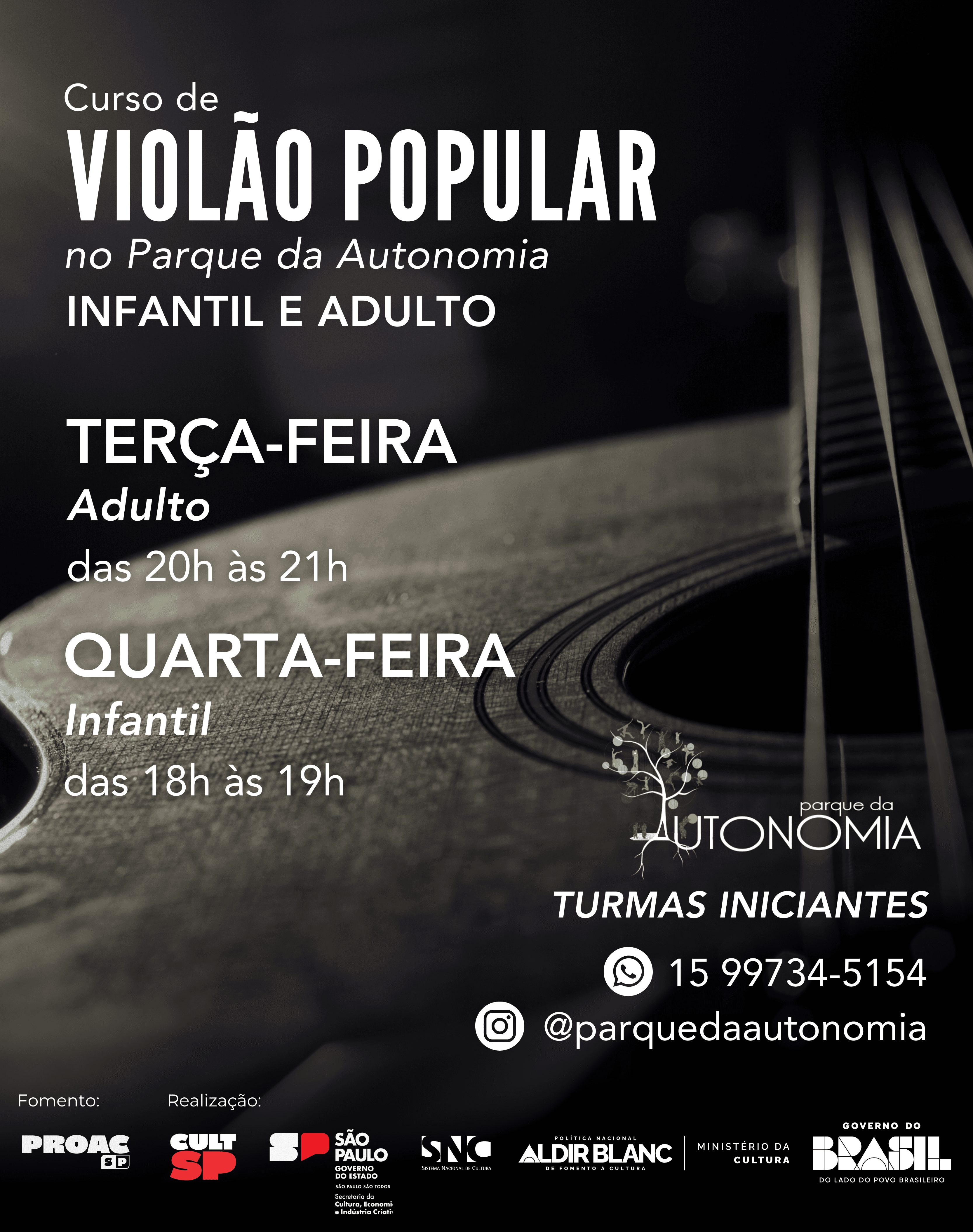 Banner do evento Curso de Violão Infantil no Parque da Autonomia