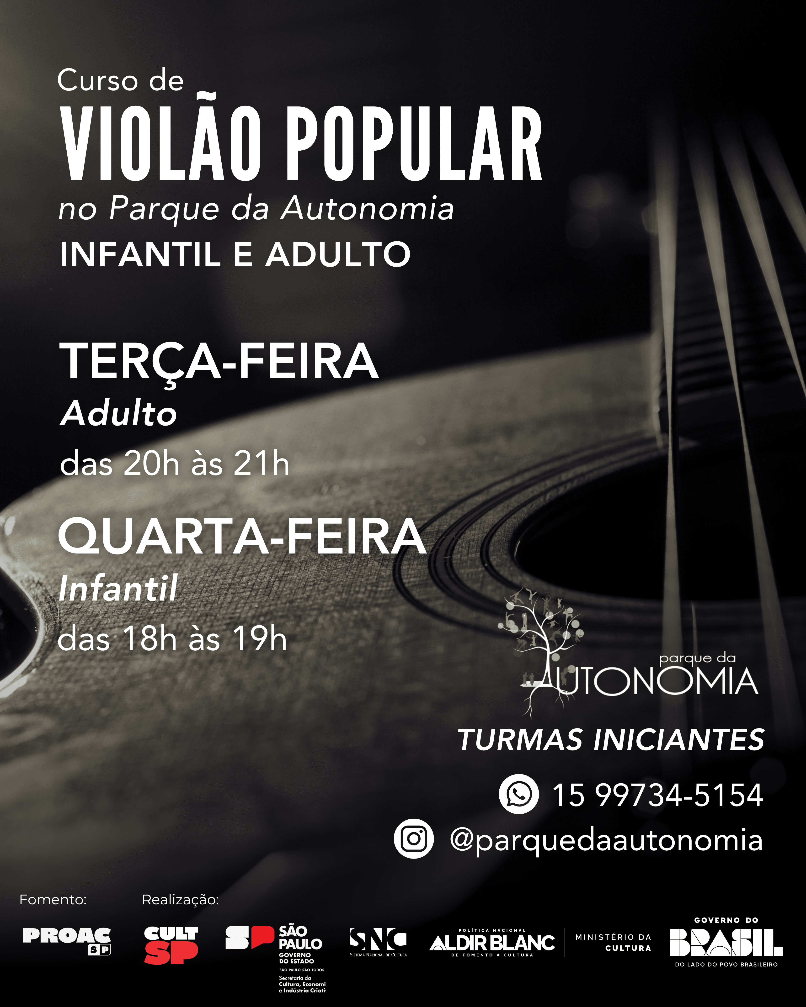 Banner do evento Curso de Violão Adulto no Parque da Autonomia