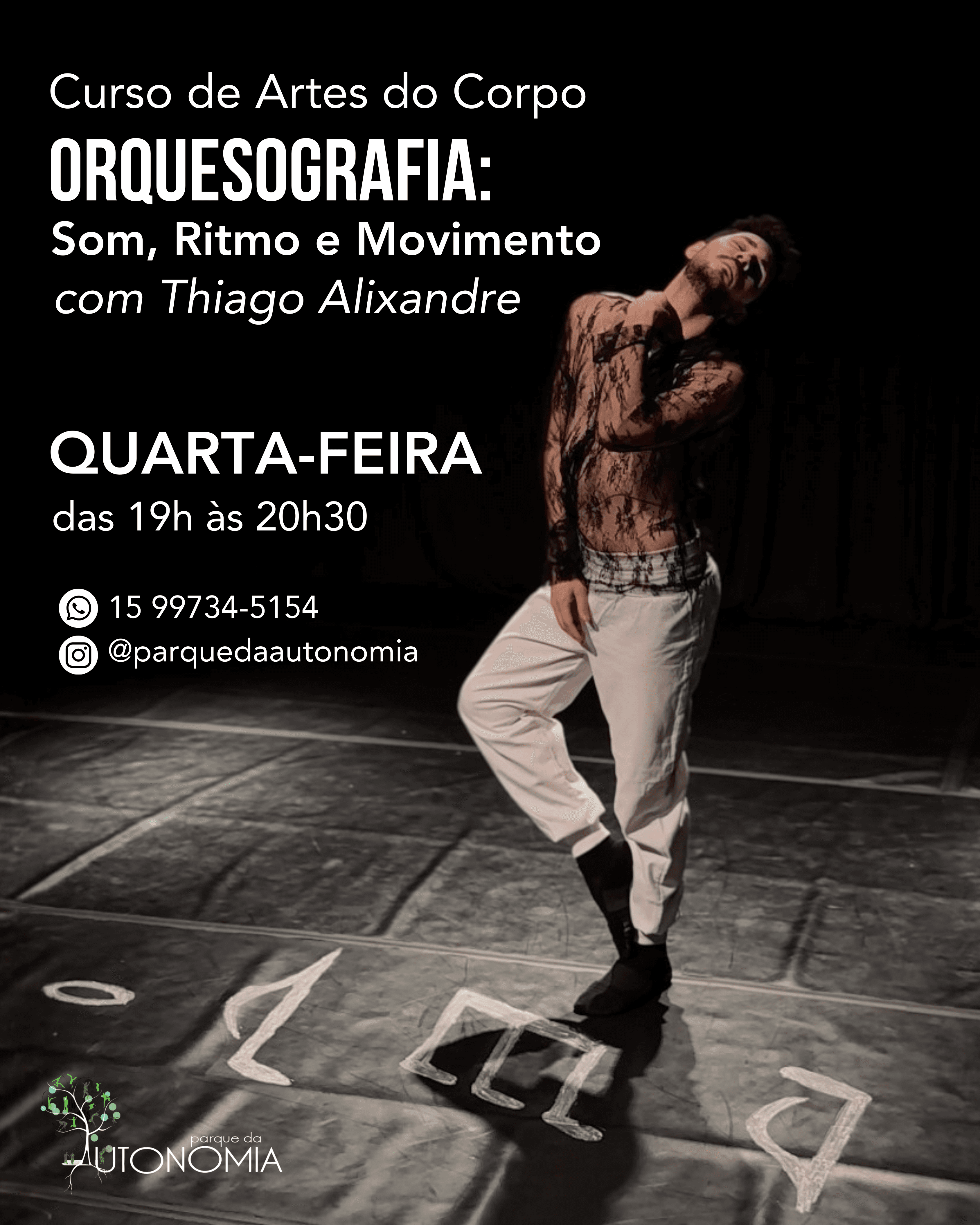 Banner do evento Curso de Musicalidade em Movimento [Orquesografia] com Thiago Alixandre no Parque da Autonomia