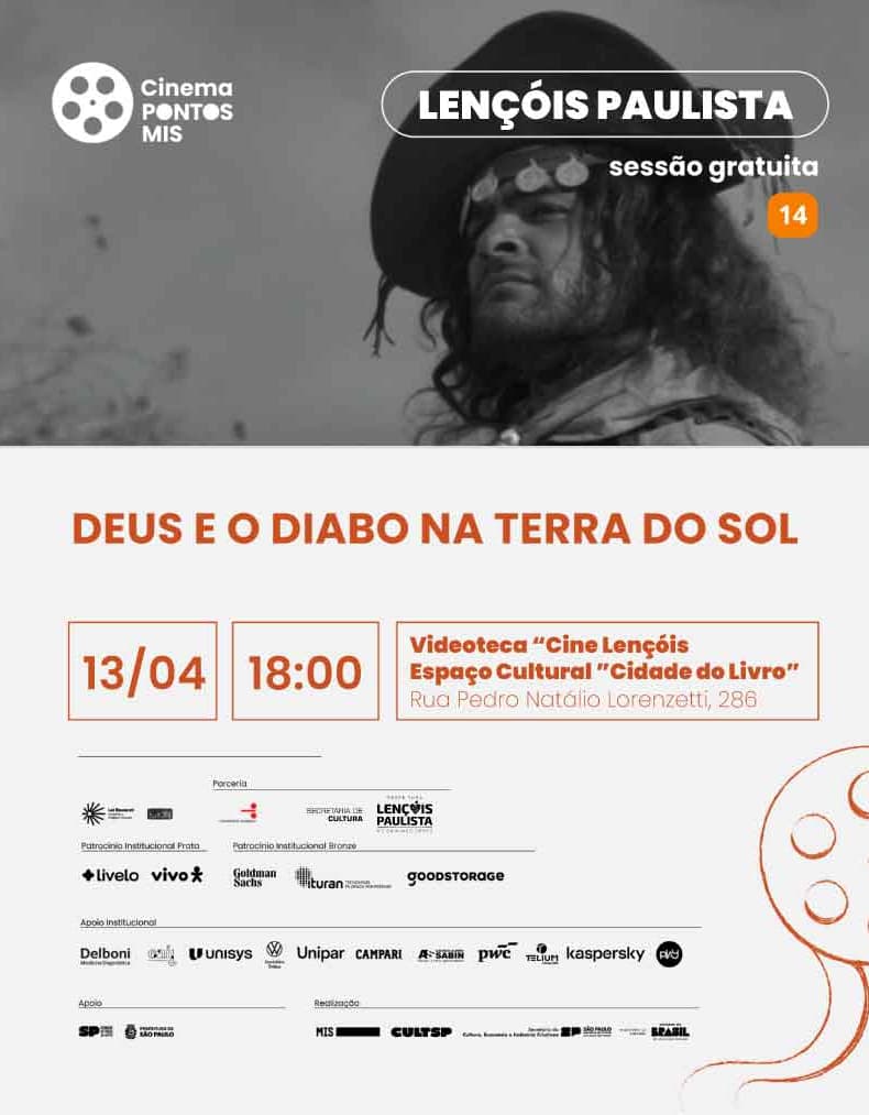 Banner do evento Cinema Pontos MIS “Deus e o Diabo na Terra do Sol”