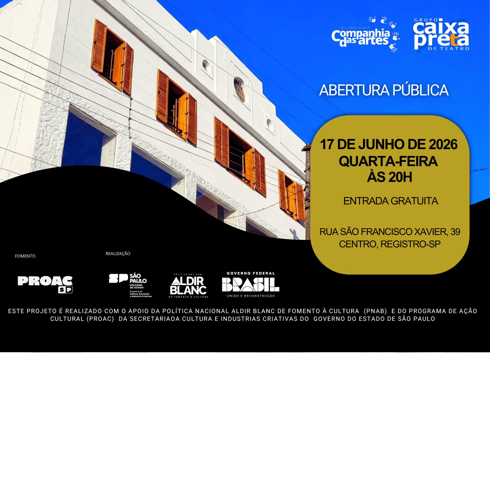 Banner do evento Abertura Teatro Grupo Caixa Preta de Teatro