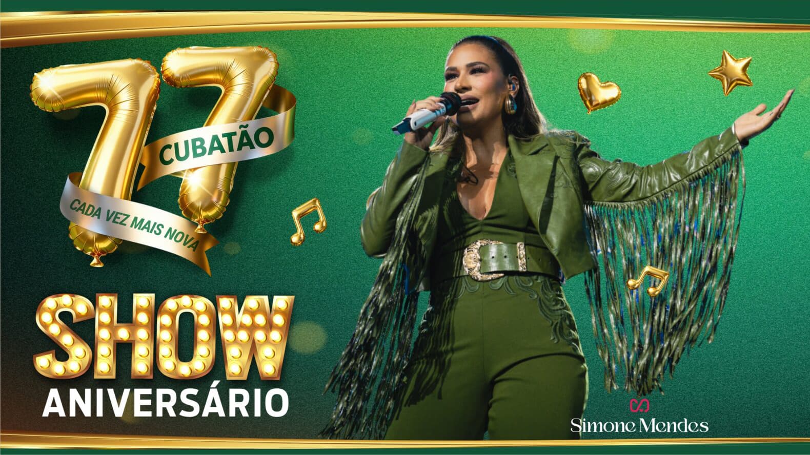 Banner do evento Simone Mendes - Show de Aniversário - Cubatão 77 Anos
