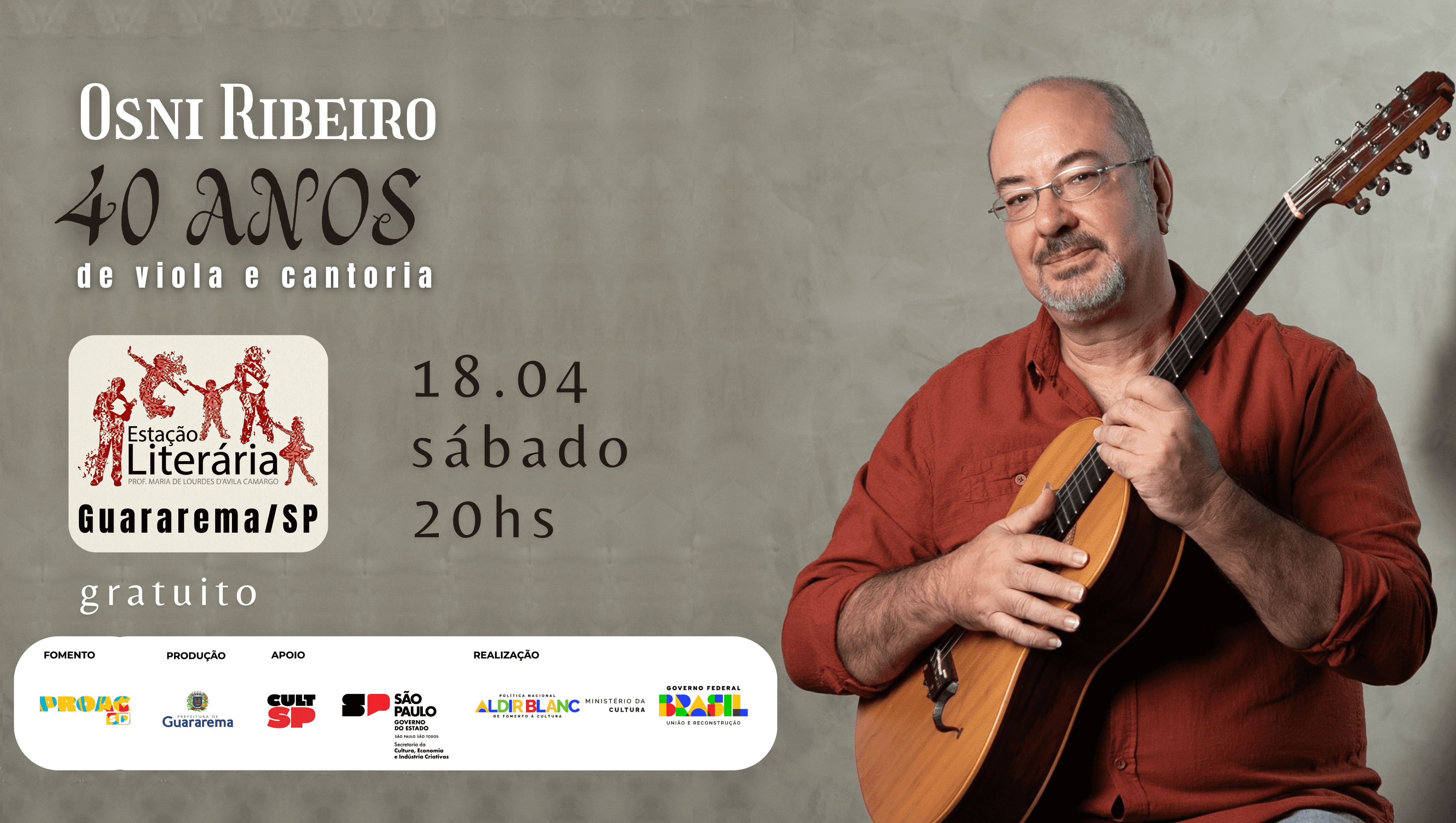 Banner do evento Osni Ribeiro, 40 anos de Viola e Cantoria
