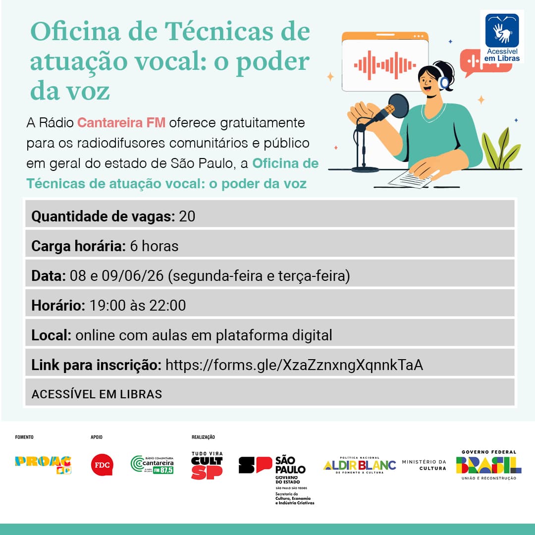 Banner do evento Oficina de Técnicas de atuação vocal: o poder da voz