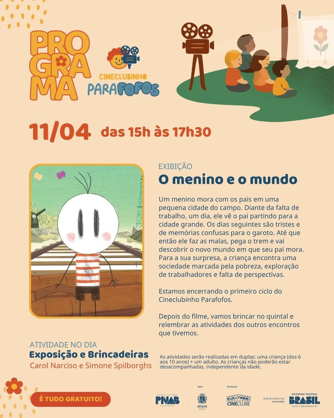 Banner do evento 🎬✨ Cineclubinho ParaFofos – O menino e o mundo