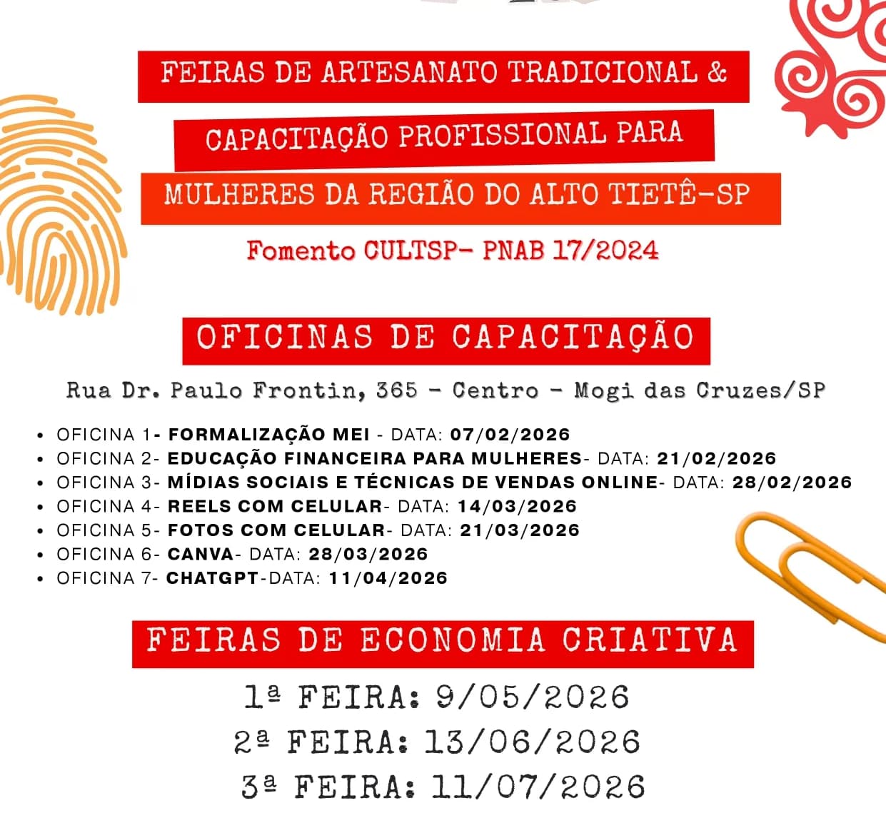 Banner do evento Feira de Artesanato e Economia Criativa