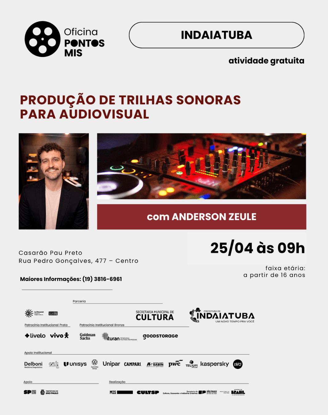 Banner do evento 🎥 Oficina Pontos MIS 🎬 PRODUÇÃO DE TRILHAS SONORAS