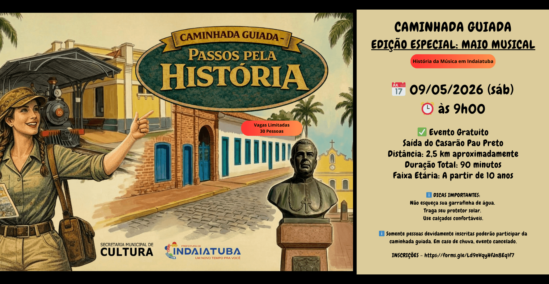 Banner do evento CAMINHADA GUIADA - EDIÇÃO ESPECIAL: MAIO MUSICAL