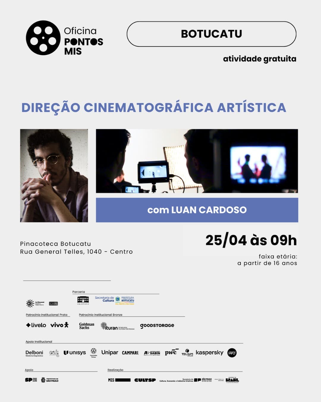 Banner do evento 🎬 Oficina Pontos Mis: Direção Cinematográfica Artística 🎬