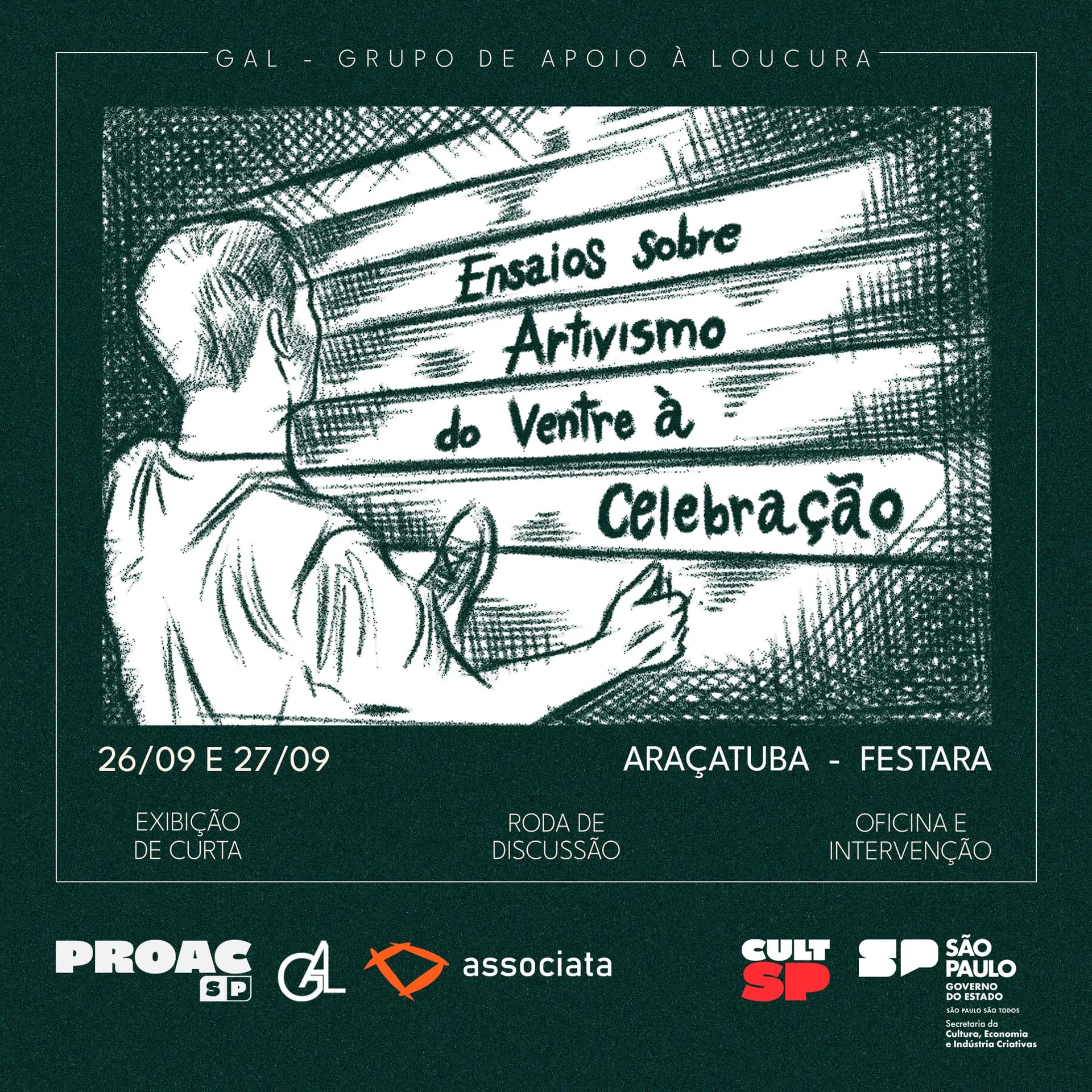 Banner do evento Ensaios Sobre Artivismo: do Ventre à Celebração, em Araçatuba - FESTARA