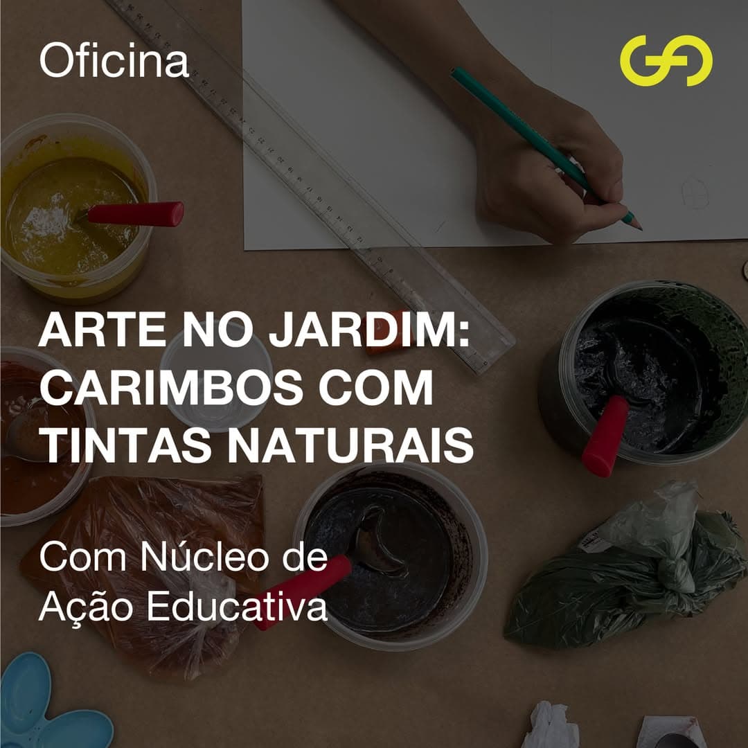 Banner do evento BRINCADEIRA EM CASA - A arte no Jardim, desenhos e carimbos naturais