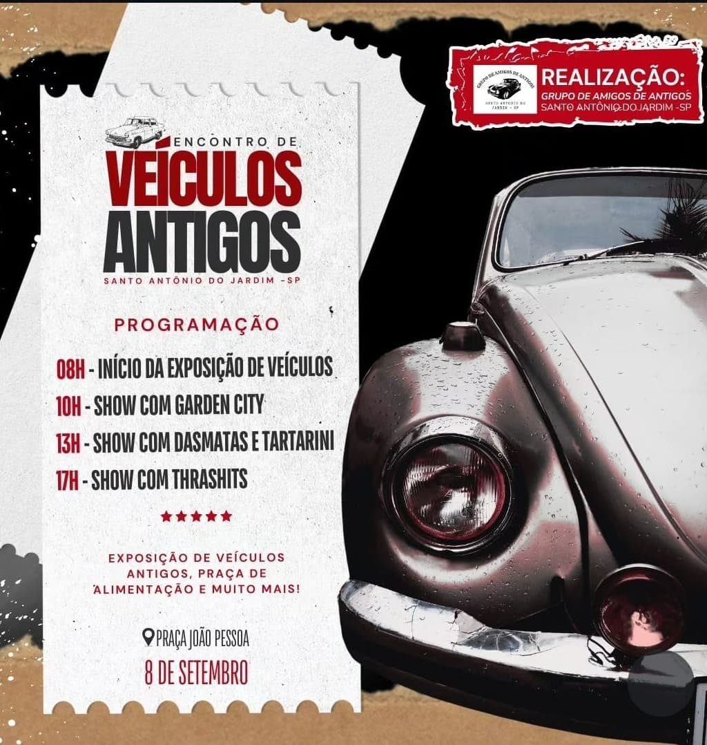 Banner do evento Encontro de Veículos Antigos - Santo Antônio do Jardim - SP