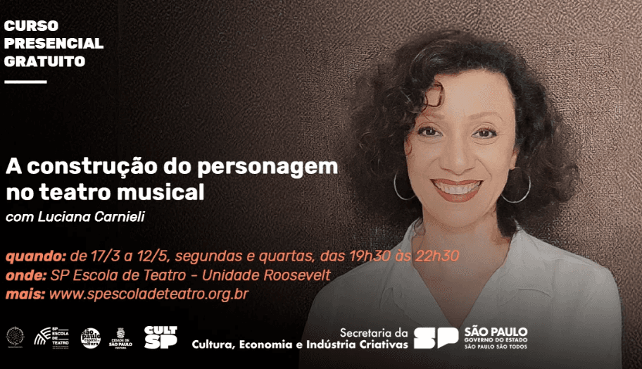 Banner do evento Curso Presencial e Gratuito "A construção do personagem no teatro musical"