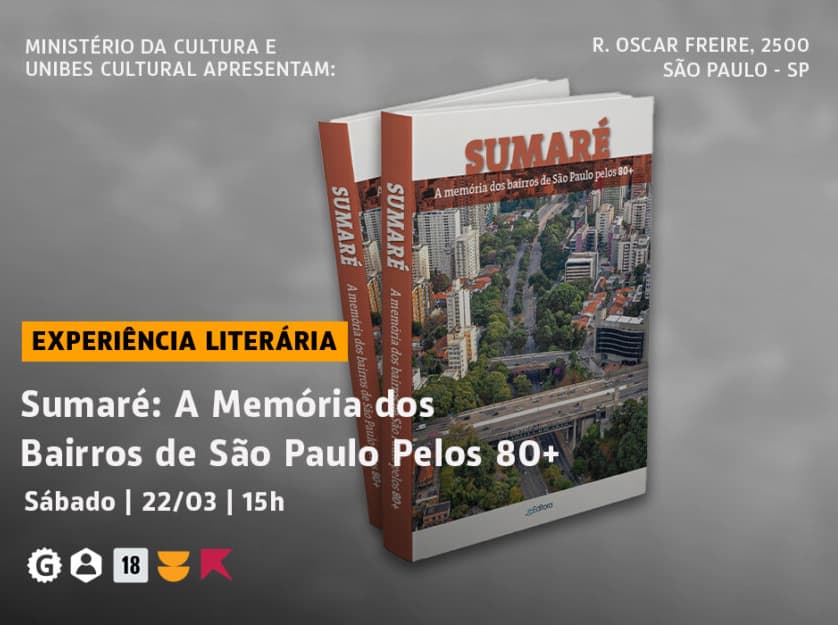 Banner do evento Lançamento Sumaré – A memória dos bairros de São Paulo pelos 80+