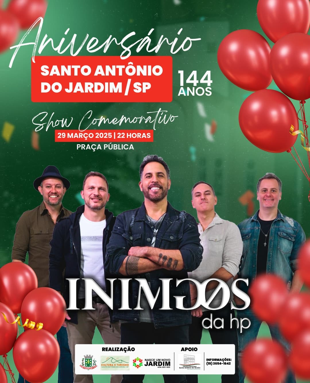 Banner do evento SHOW COMEMORATIVO COM INIMIGOS DA HP - ANIVERSÁRIO DE SANTO ANTÔNIO DO JARDIM