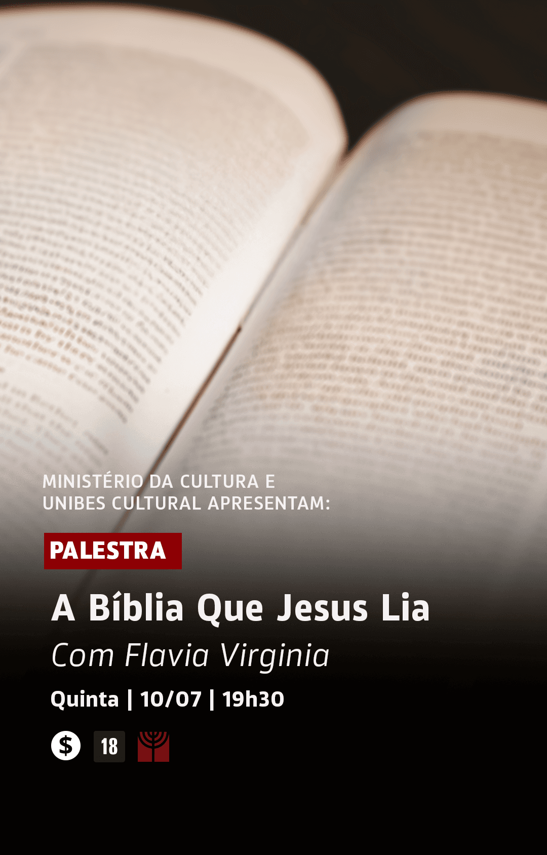 Banner do evento Palestra A Bíblia que Jesus lia