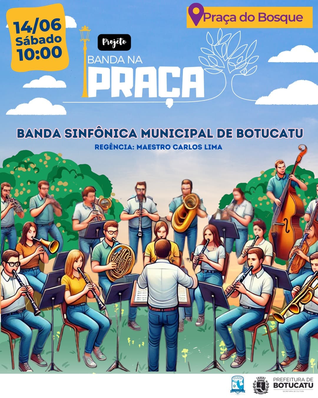 Banner do evento Banda na Praça sob a regência do Maestro Carlos Lima