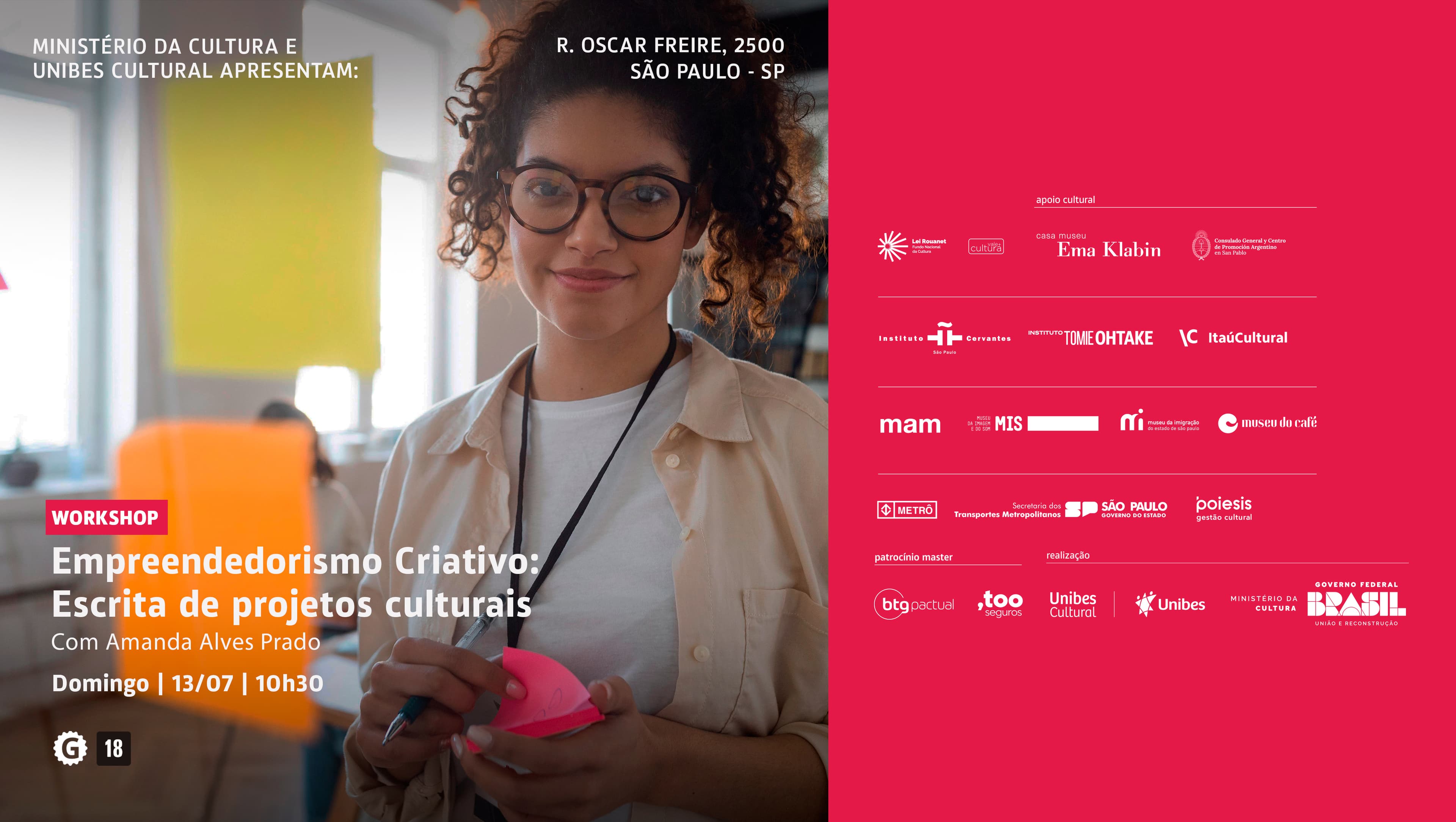 Banner do evento Oficina Empreendedorismo Criativo: escrita de projetos culturais