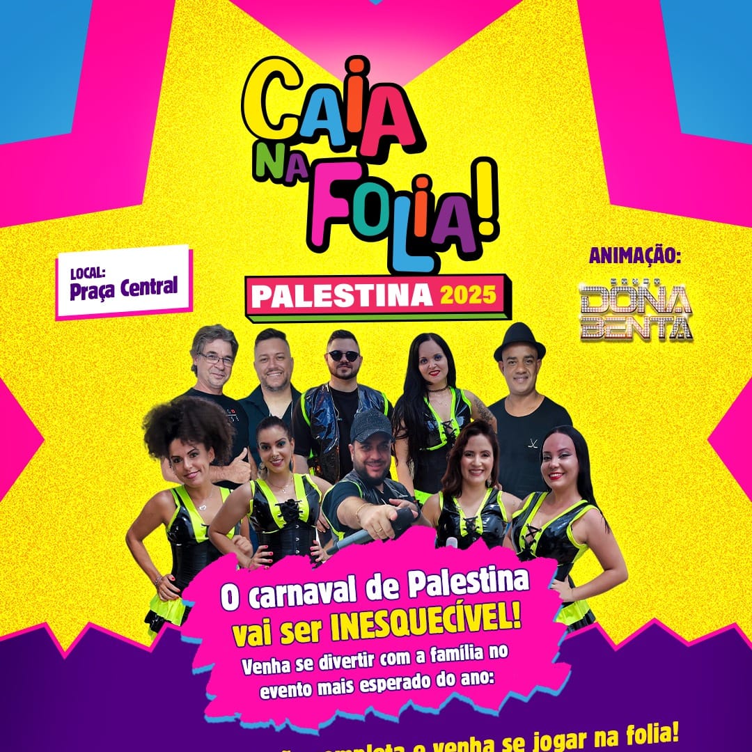 Banner do evento Carnaval Caia na Folia em Palestina