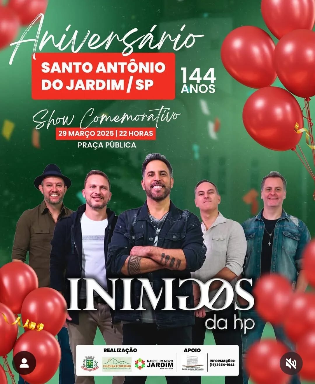 Banner do evento SHOW COMEMORATIVO COM INIMIGOS DA HP - ANIVERSÁRIO DE SANTO ANTÔNIO DO JARDIM