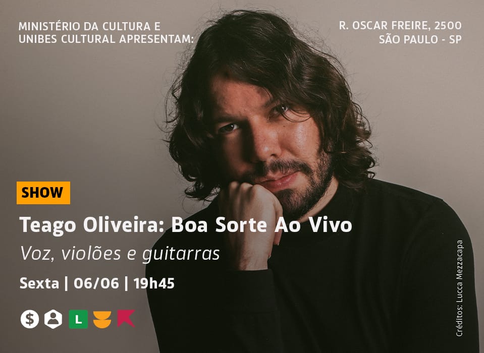 Banner do evento Teago Oliveira apresenta o show Boa Sorte Ao Vivo