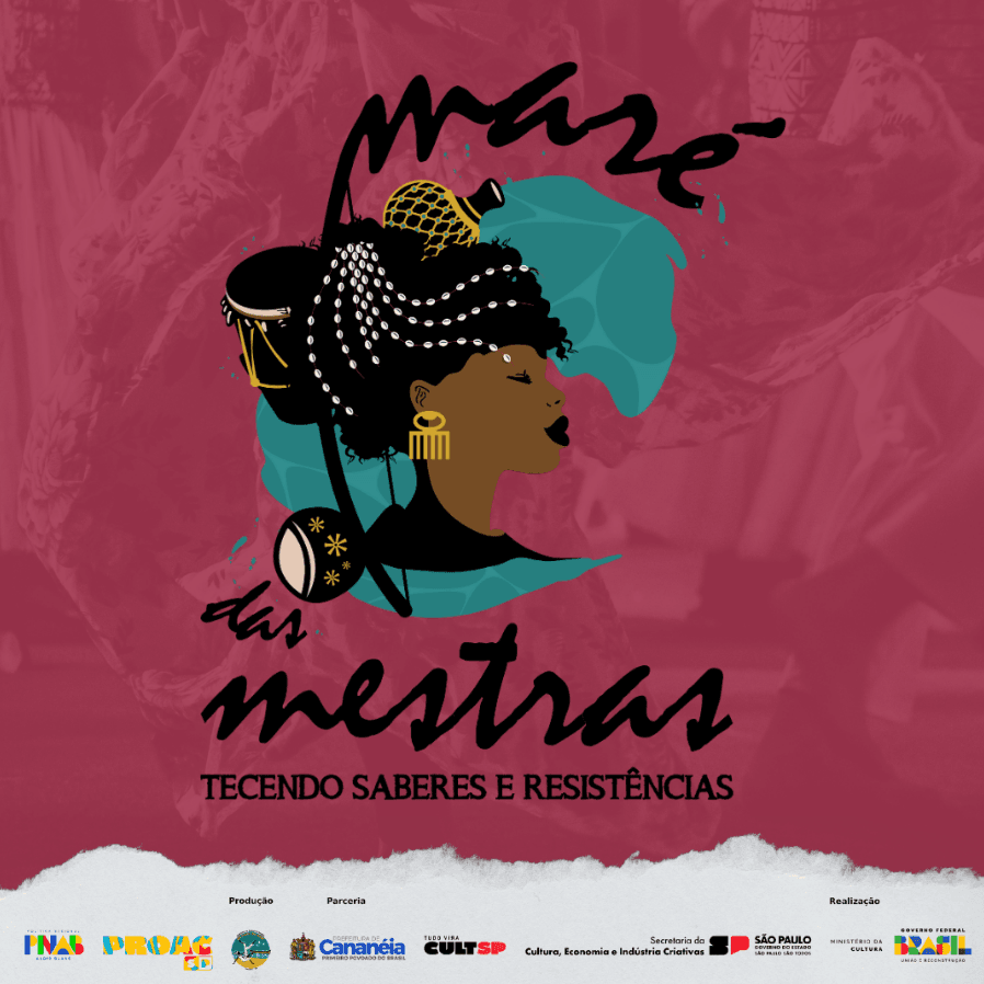 Banner do evento  Maré das Mestras: tecendo saberes e resistências - Vivência com Mestra Alessandra Ribeiro
