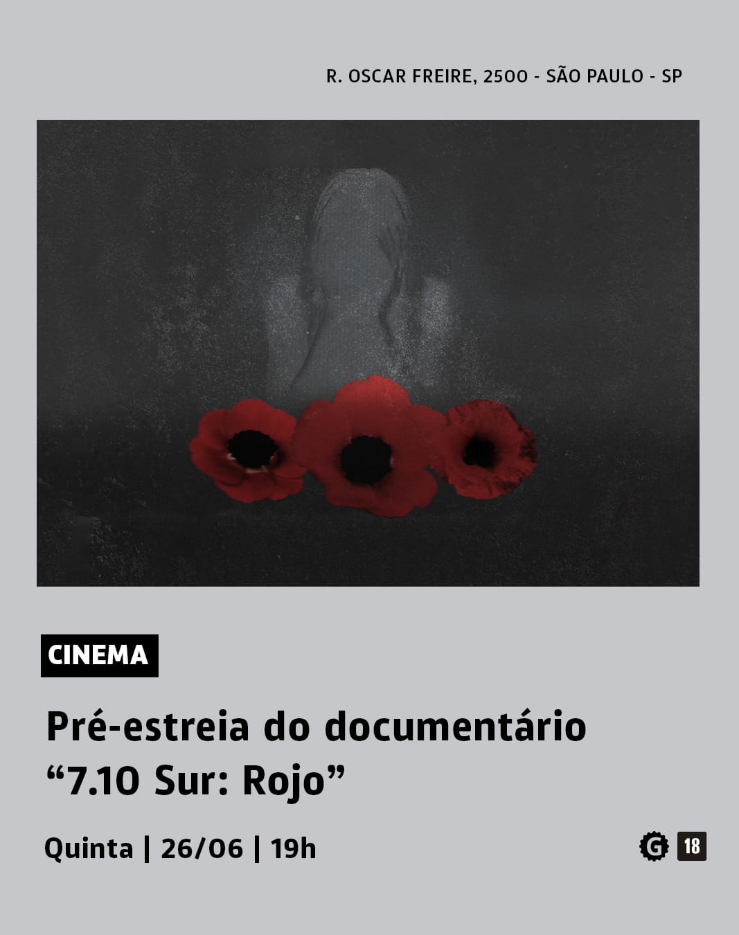 Banner do evento Pré-estreia do documentário 710 Sur Rojo
