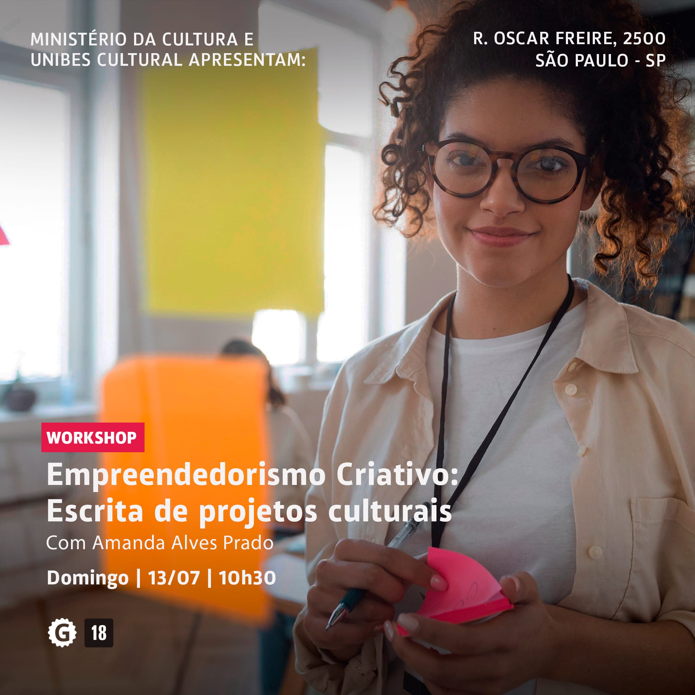 Banner do evento Oficina Empreendedorismo Criativo: escrita de projetos culturais