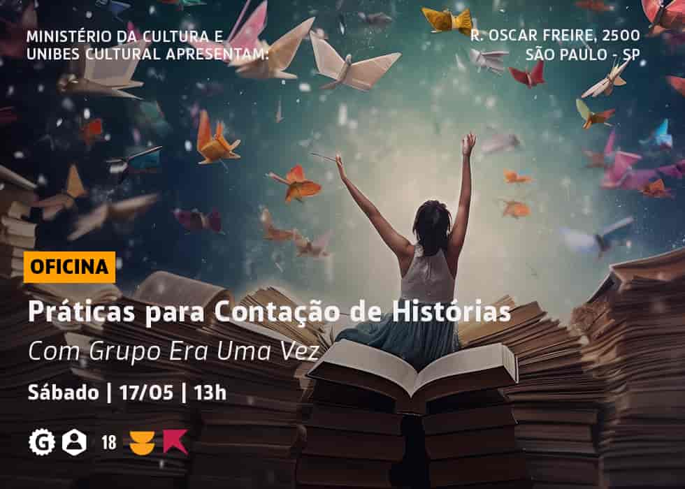 Banner do evento Oficina de Práticas para Contação de Histórias com o Grupo Era Uma Vez
