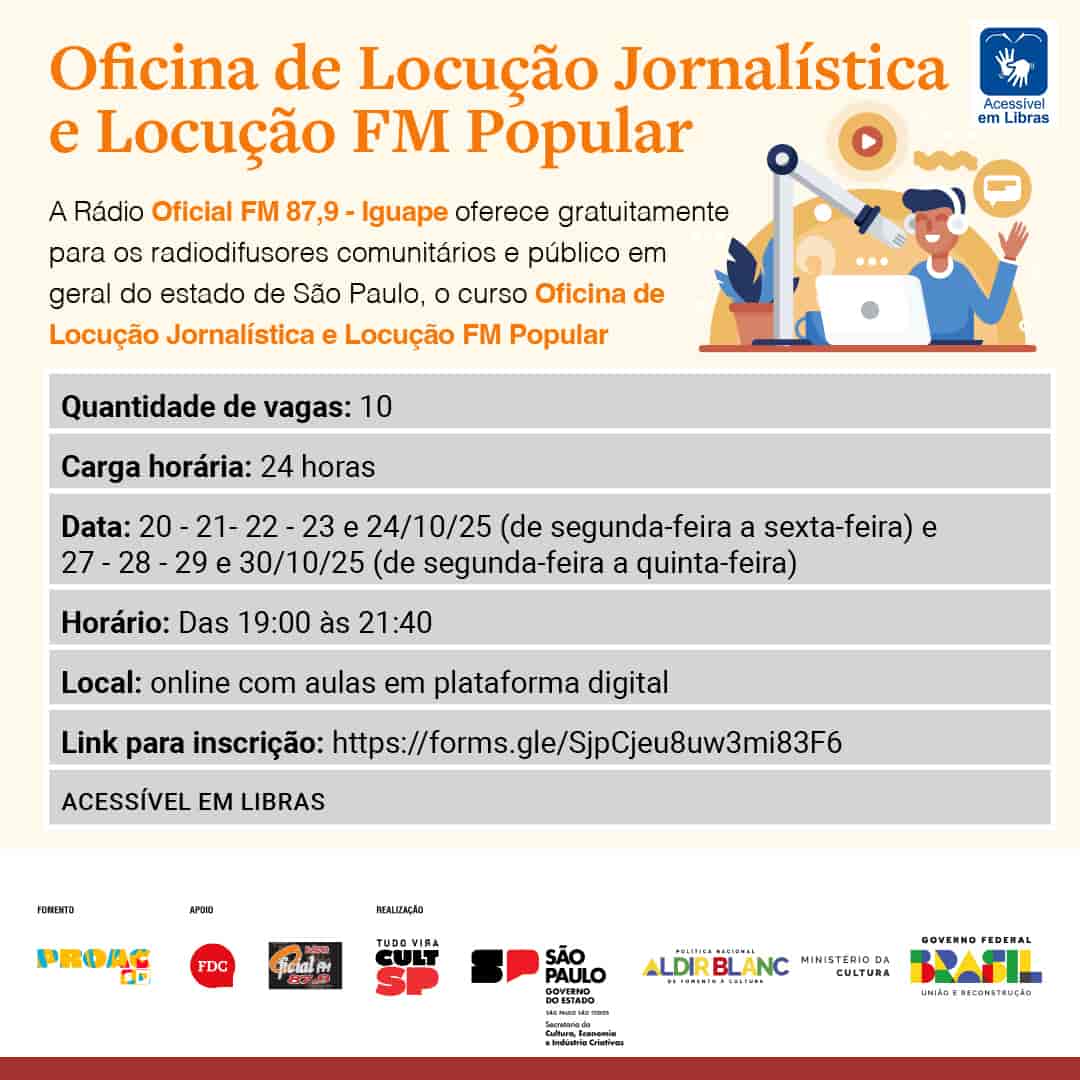 Imagem do evento OFICINA DE LOCUÇÃO JORNALÍSTICA E LOCUÇÃO FM POPULAR