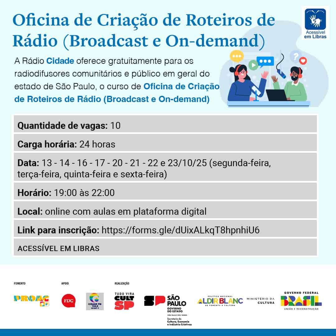 Imagem do evento OFICINA DE CRIAÇÃO DE ROTEIROS DE RÁDIO (BROADCAST E ON-DEMAND)
