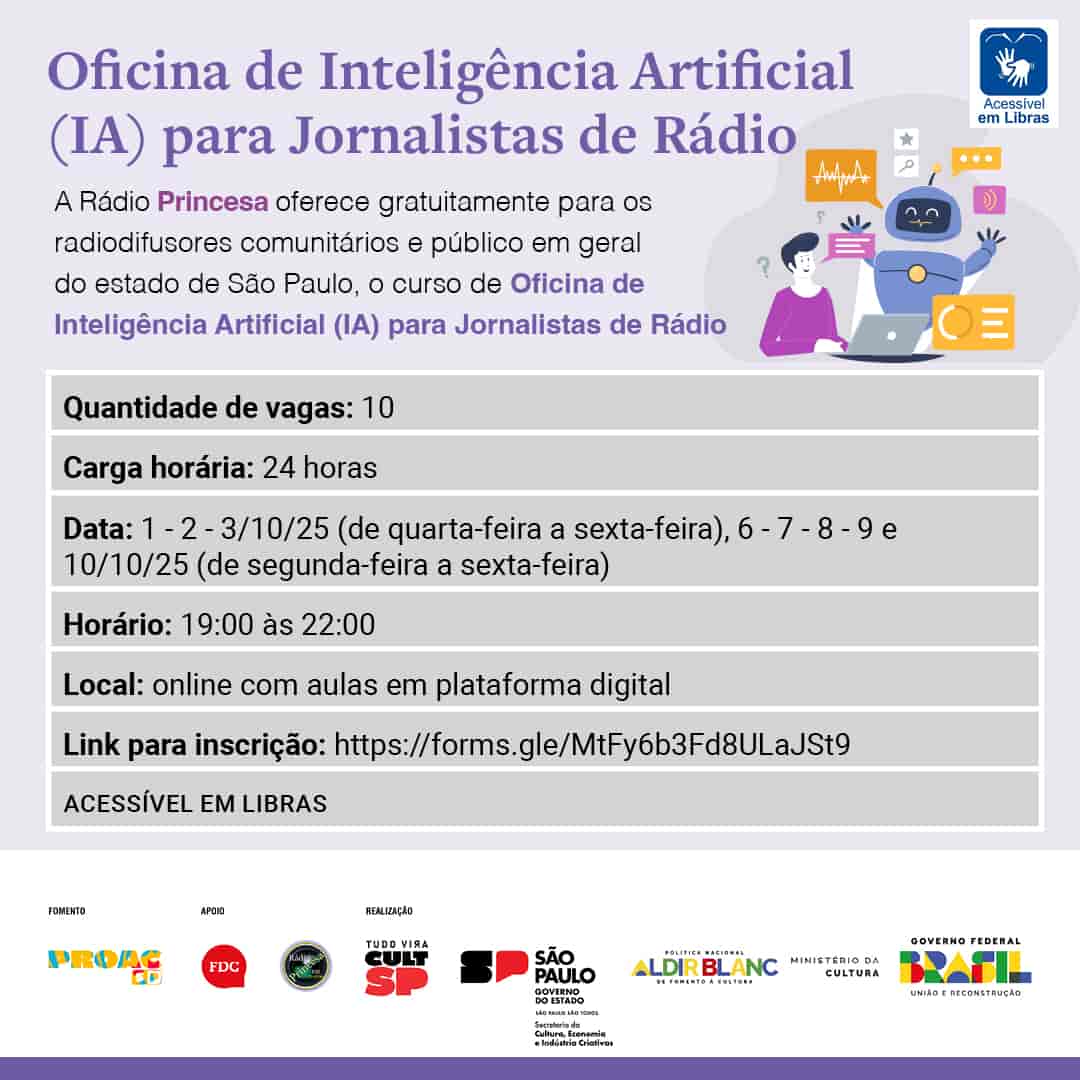 Imagem do evento OFICINA DE INTELIGÊNCIA ARTIFICIAL PARA JORNALISTAS DE RÁDIO