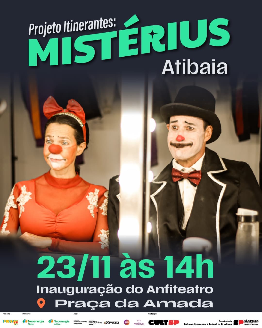 Banner do evento espetáculo Mistérius/Projeto Itinerantes/ Praça da Amada