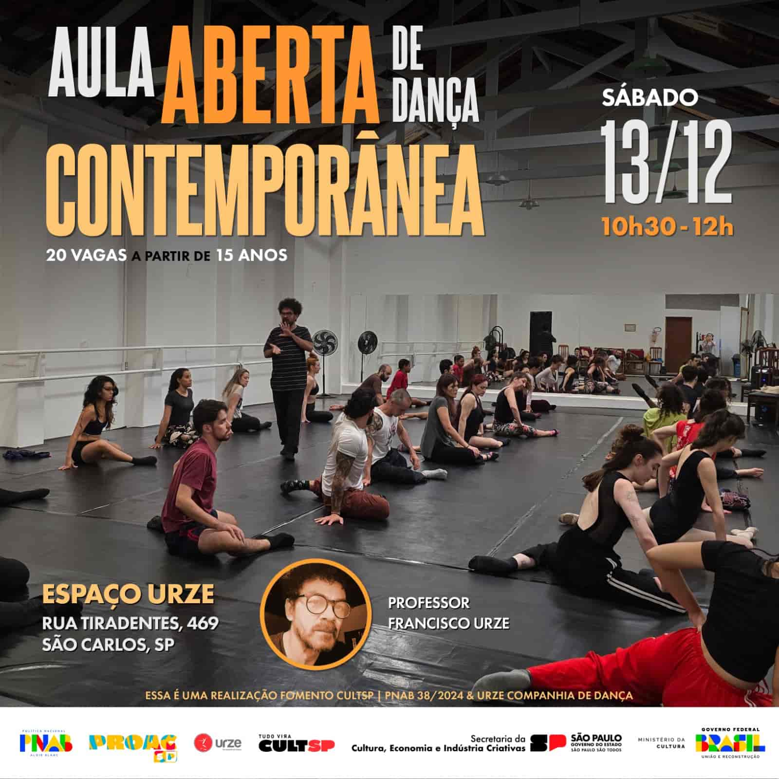 Imagem do evento Aula aberta de Dança Contemporânea com Francisco Urze