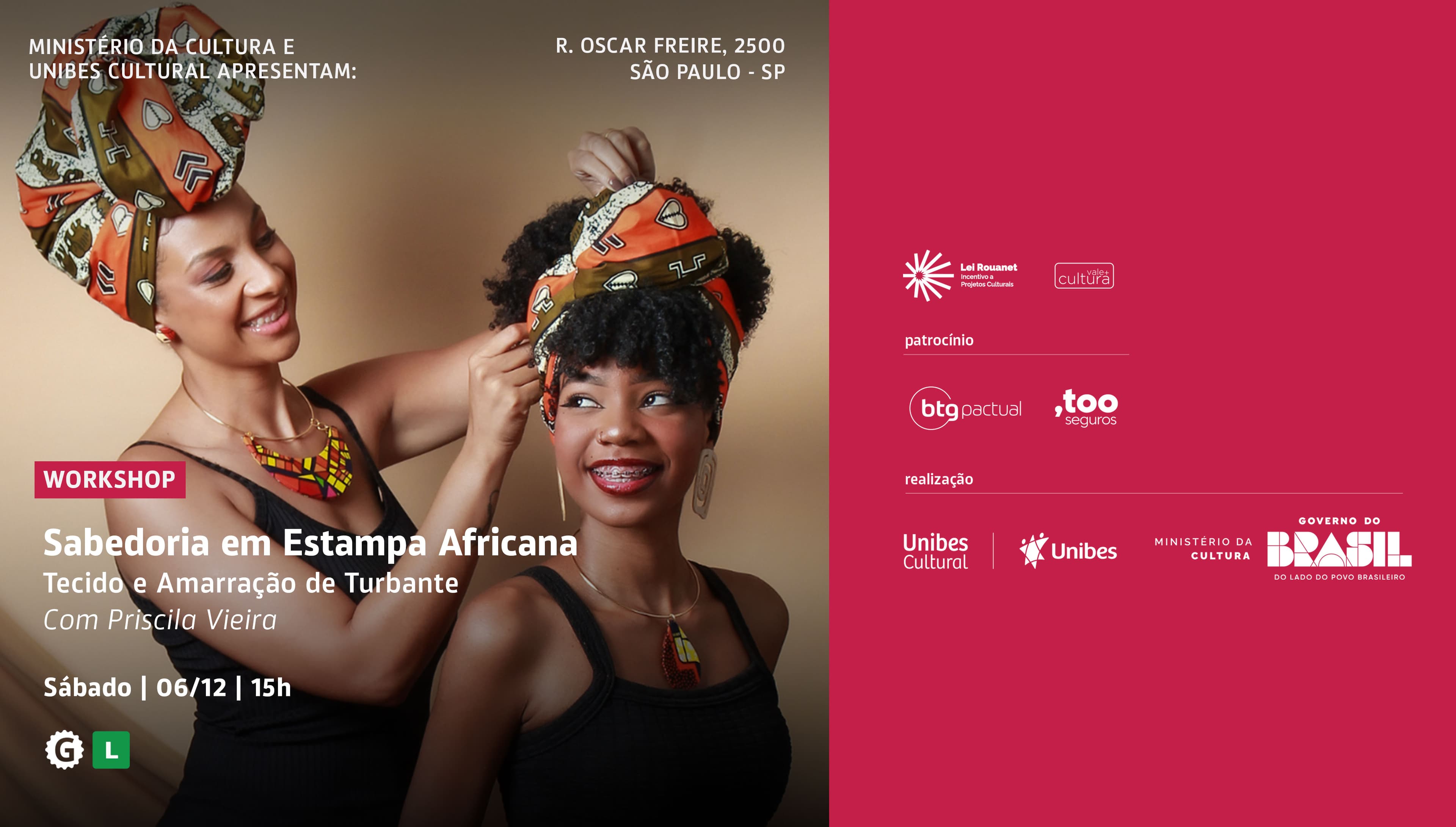 Banner do evento Workshop Sabedoria em Estampa Africana: Tecido e Amarração de Turbante