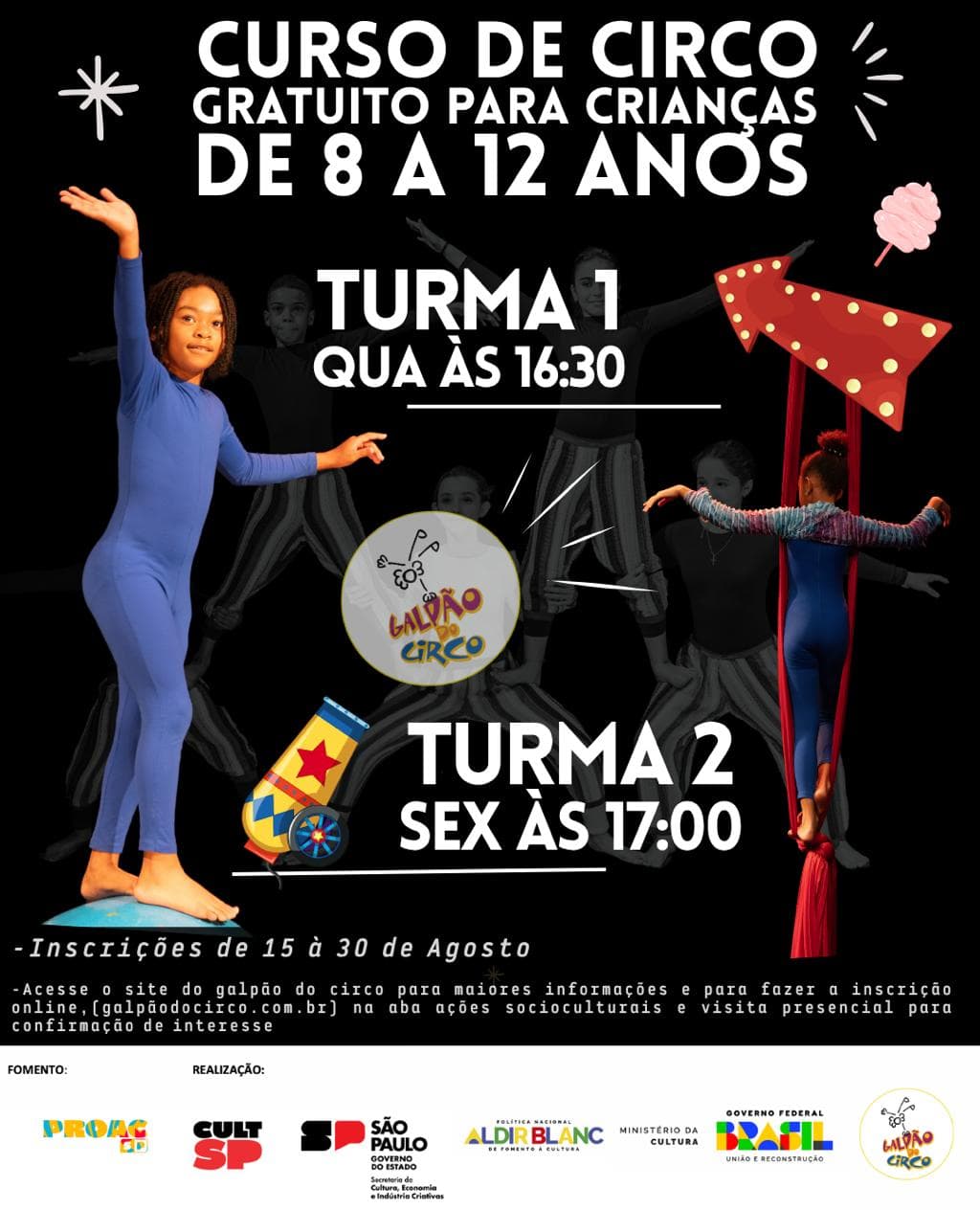 Banner do evento C I R C O – 8 a 12 anos – TURMA 1 – Projeto Aprendiz de Circo