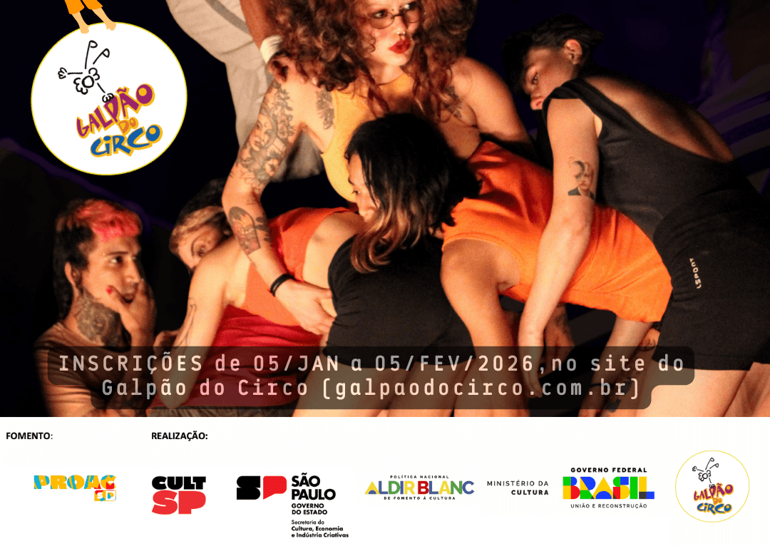 Banner do evento INSCRIÇÕES ABERTAS: Cursos de Circo Gratuitos no Galpão do Circo para Crianças e Adultos