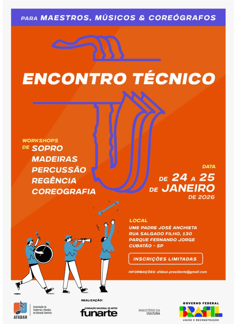 Imagem do evento Encontro Técnico da AFABAN - Workshops de sopro, madeiras, percussão, regência e coreografia