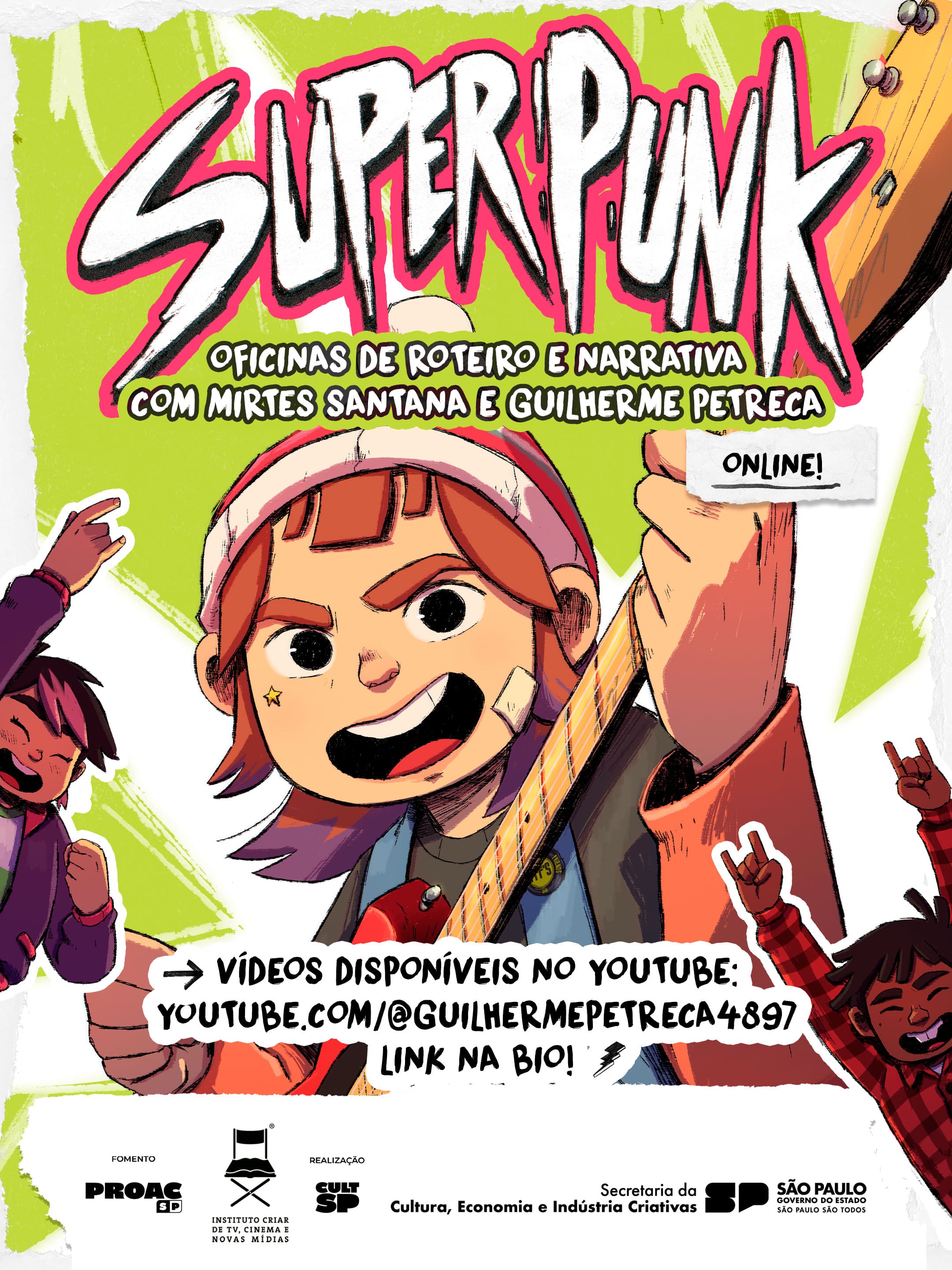 Banner do evento Oficinas de Roteiro para Animação e Narrativas para HQ, com Mirtes Santana e Guilherme Petreca