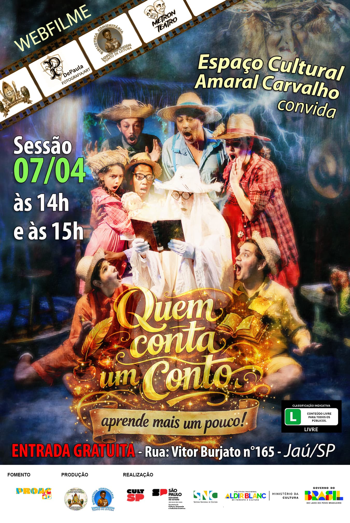 Banner do evento Webfilme "QUEM CONTA UM CONTO, APRENDE MAIS UM POUCO"