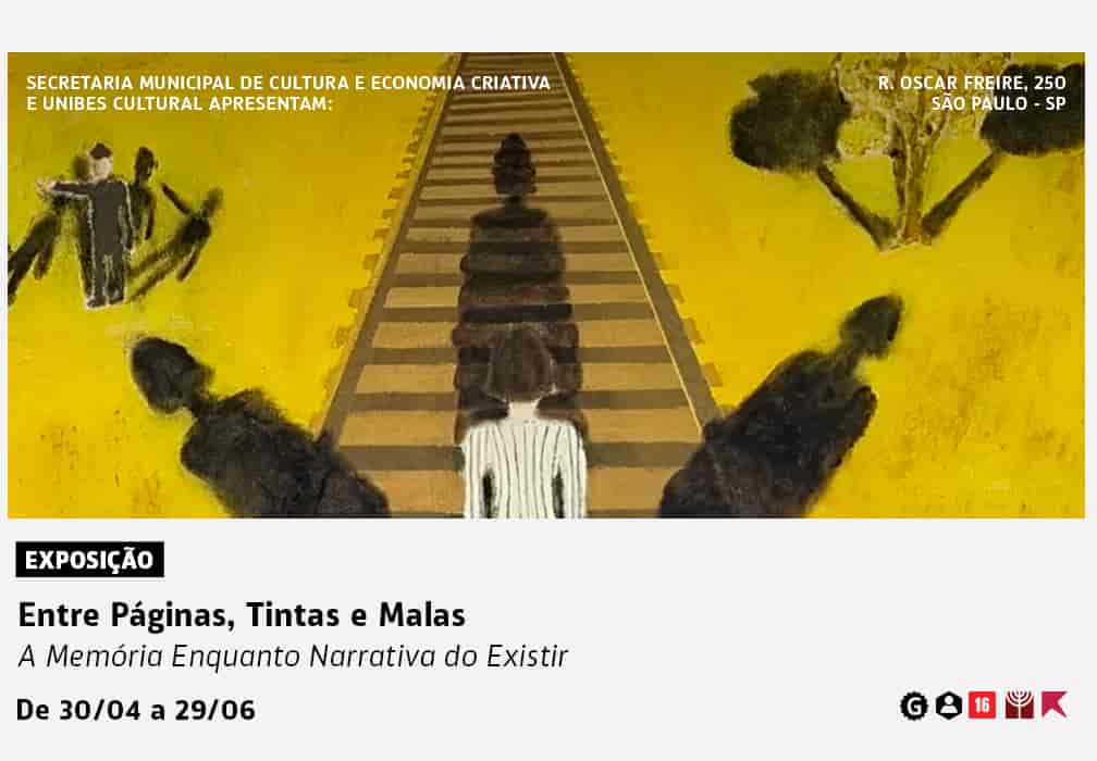 Banner do evento Exposição Entre Páginas, Tintas e Malas: A Memória Enquanto Narrativa do Existir